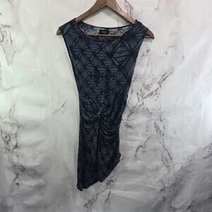 Deletta Top Womens XS Black Blue Tank Tunic Twist Asymmetric Stained Glass